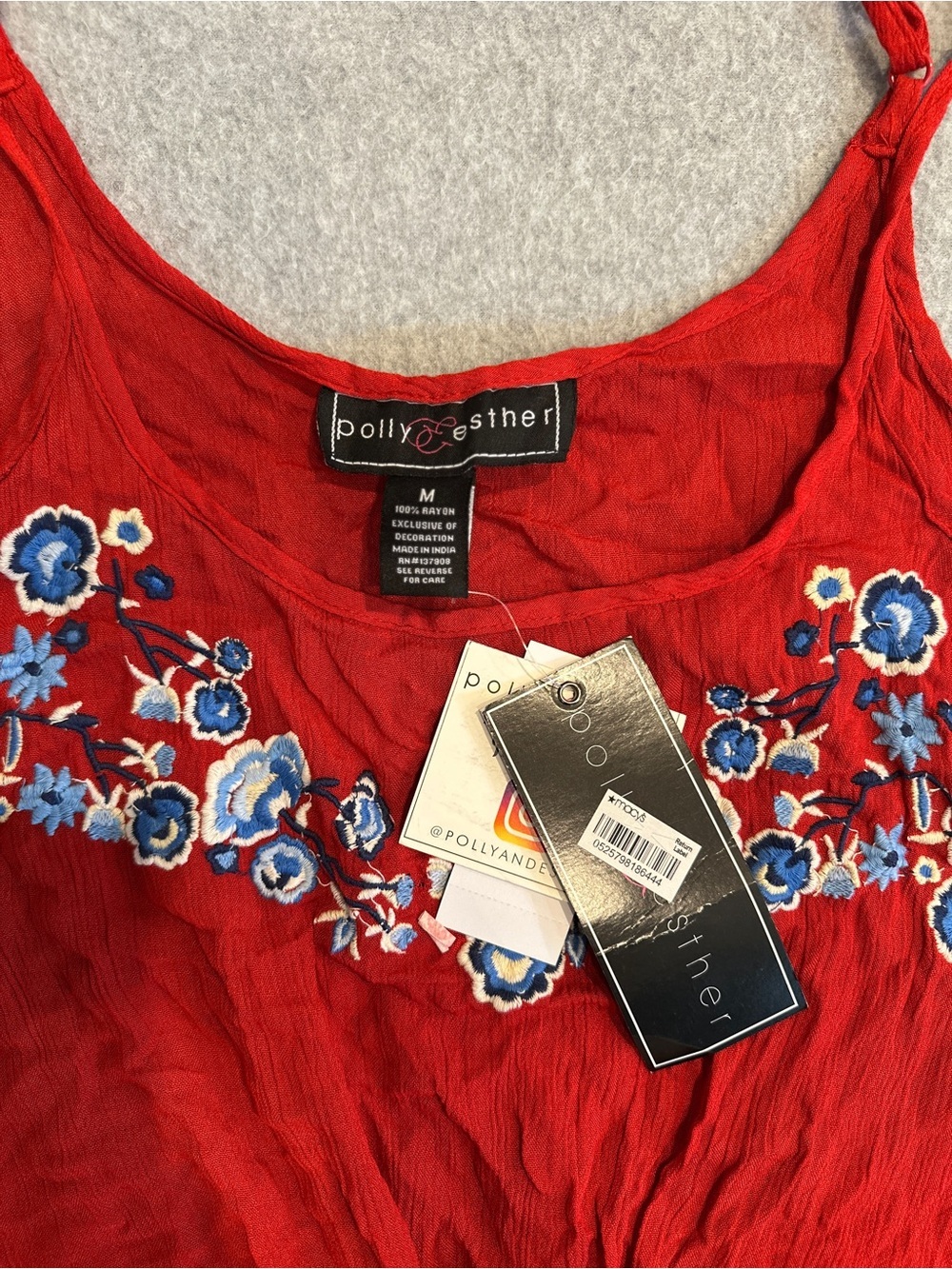Polly & Esther Red Floral Embroidered Tie-Front Cami - Picture 4 of 7